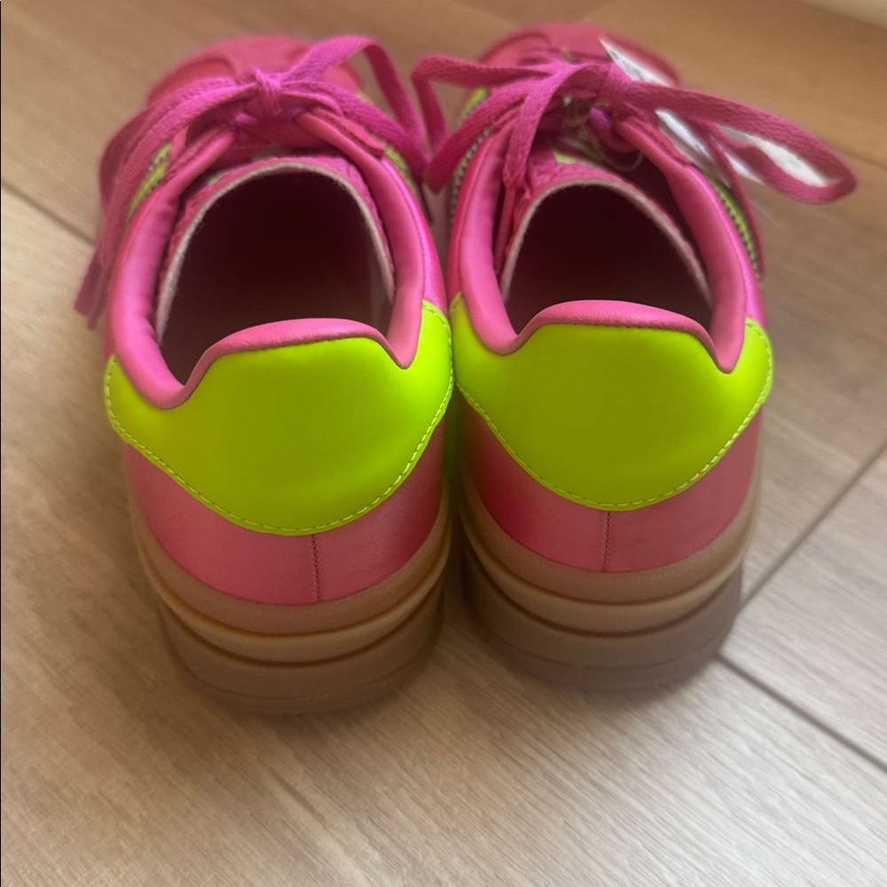Adidas Women's Vibrant Pink and Neon Green Sneakers - Picture 3 of 6